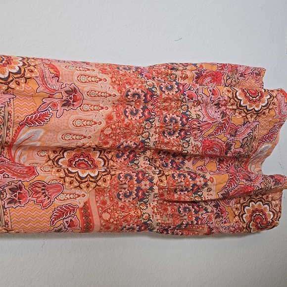 Knox Rose Orange and Pink Patterned Smocked Tiered Flowy Comfortable Sundress - Picture 6 of 9